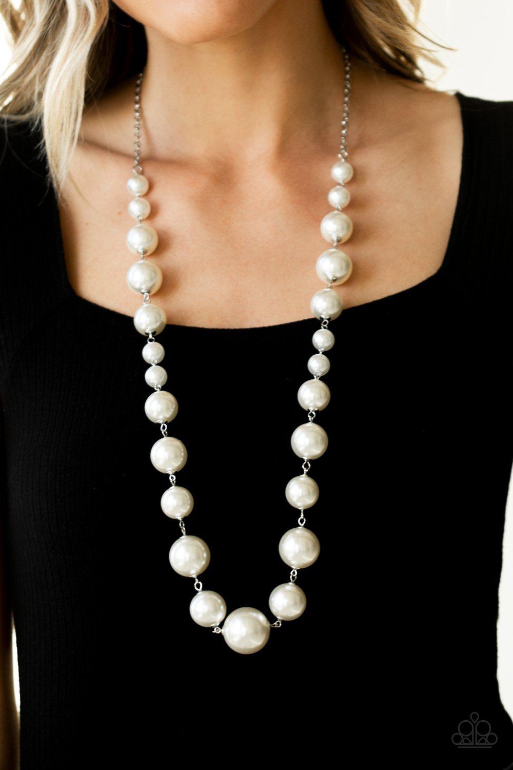 Pearl Prodigy White Pearl Necklace - Paparazzi Accessories- on model - CarasShop.com - Paparazzi Jewelry by Cara Jewels