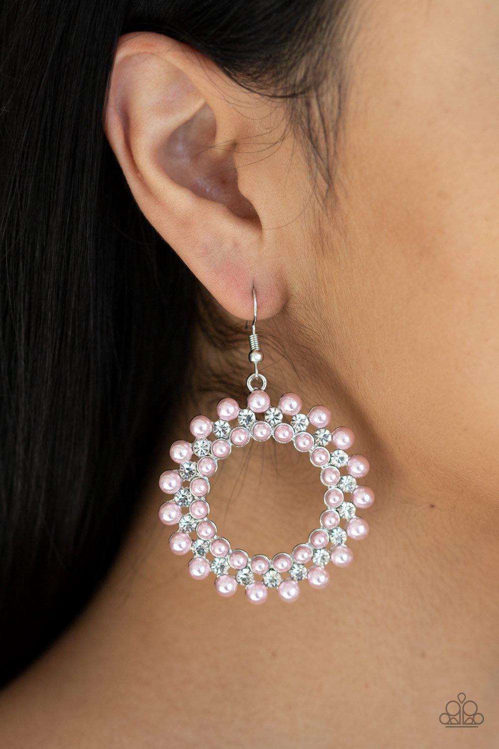 Pearly Poise Pink Pearl Earrings - Paparazzi Accessories- lightbox - CarasShop.com - Paparazzi Jewelry by Cara Jewels