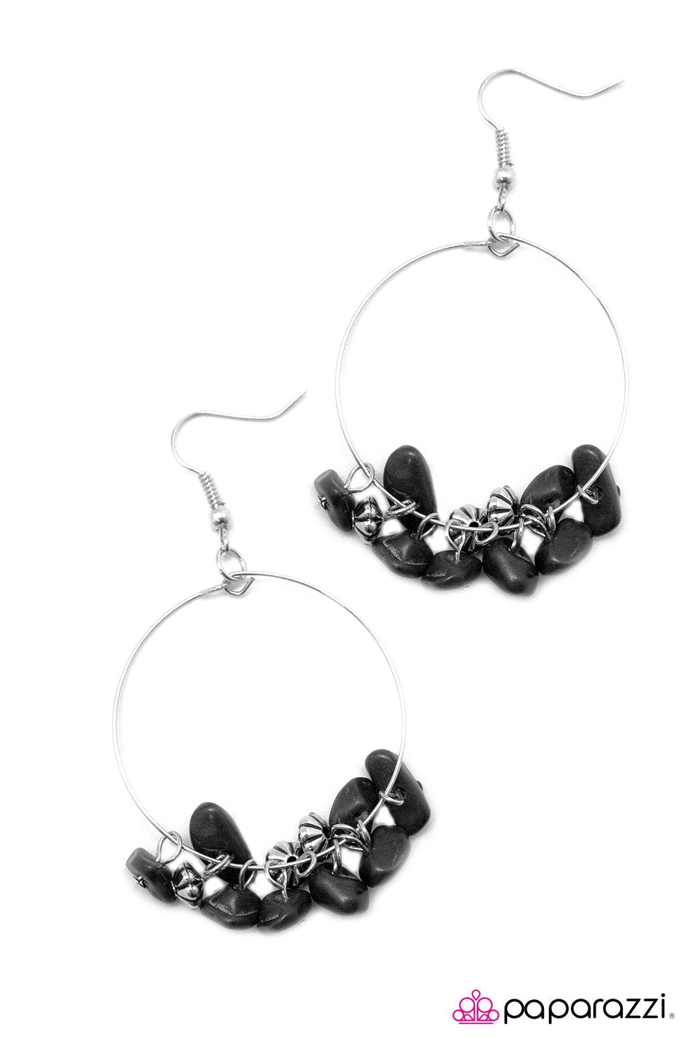 Pebble Beach Black Stone Hoop Earrings - Paparazzi Accessories- lightbox - CarasShop.com - Paparazzi Jewelry by Cara Jewels