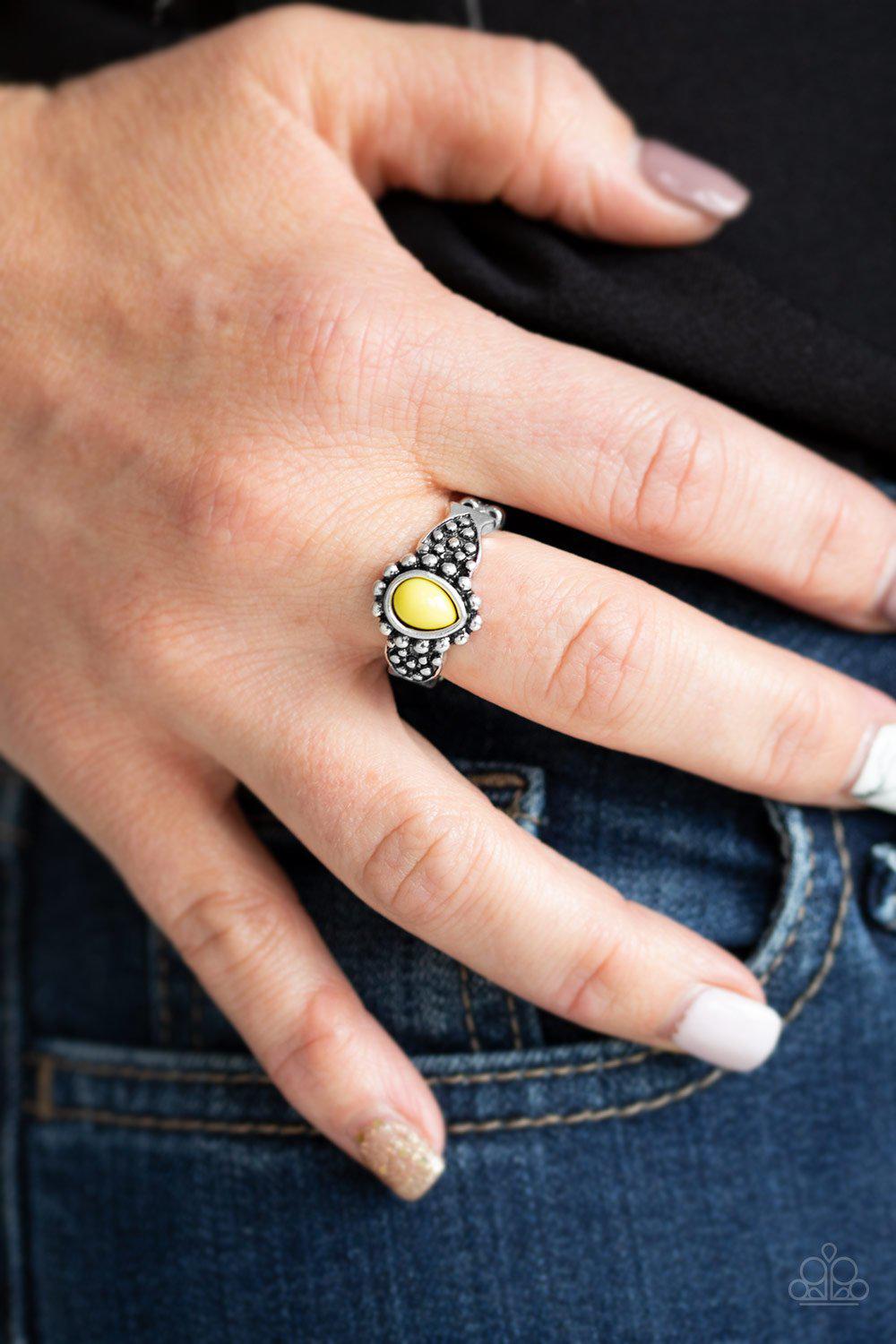 Pep Talk Yellow and Silver Ring - Paparazzi Accessories- on model - CarasShop.com - Paparazzi Jewelry by Cara Jewels