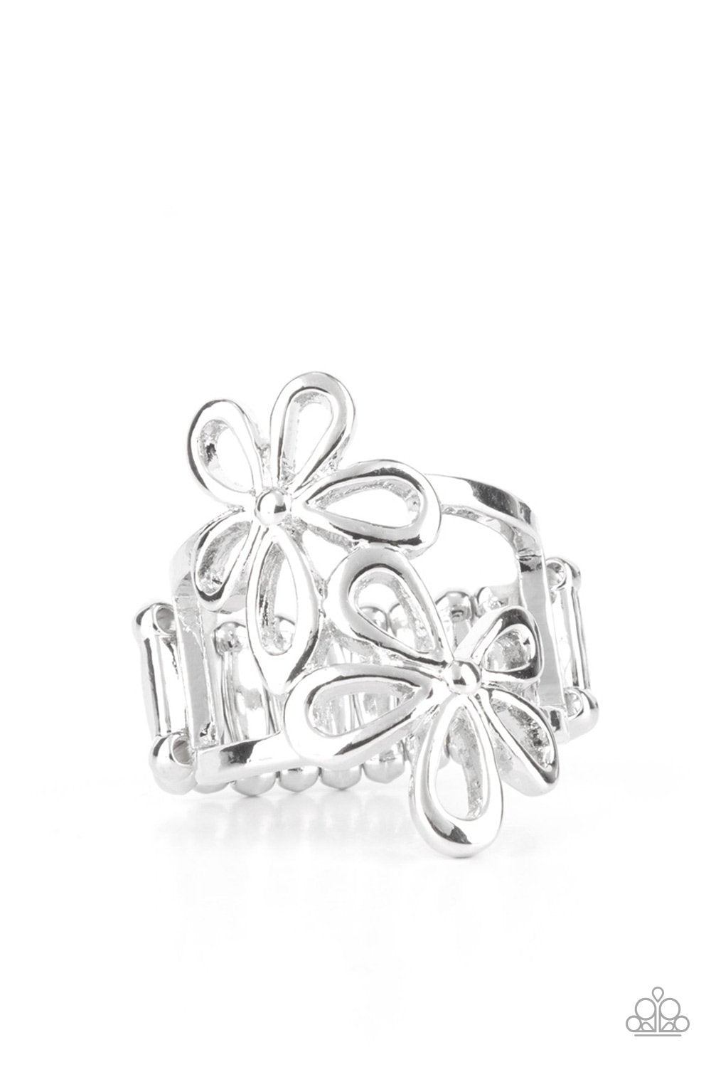 Perennial Pair Silver Daisy Flower Ring - Paparazzi Accessories- lightbox - CarasShop.com - Paparazzi Jewelry by Cara Jewels
