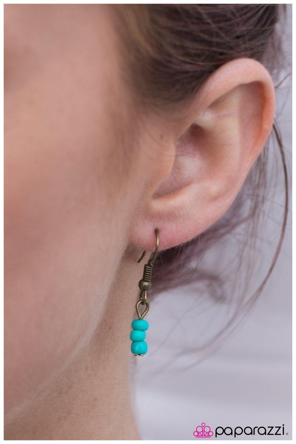 Perfect Balance Brass and Turquoise Blue Seed Bead Necklace - Paparazzi Accessories- on model - CarasShop.com - Paparazzi Jewelry by Cara Jewels