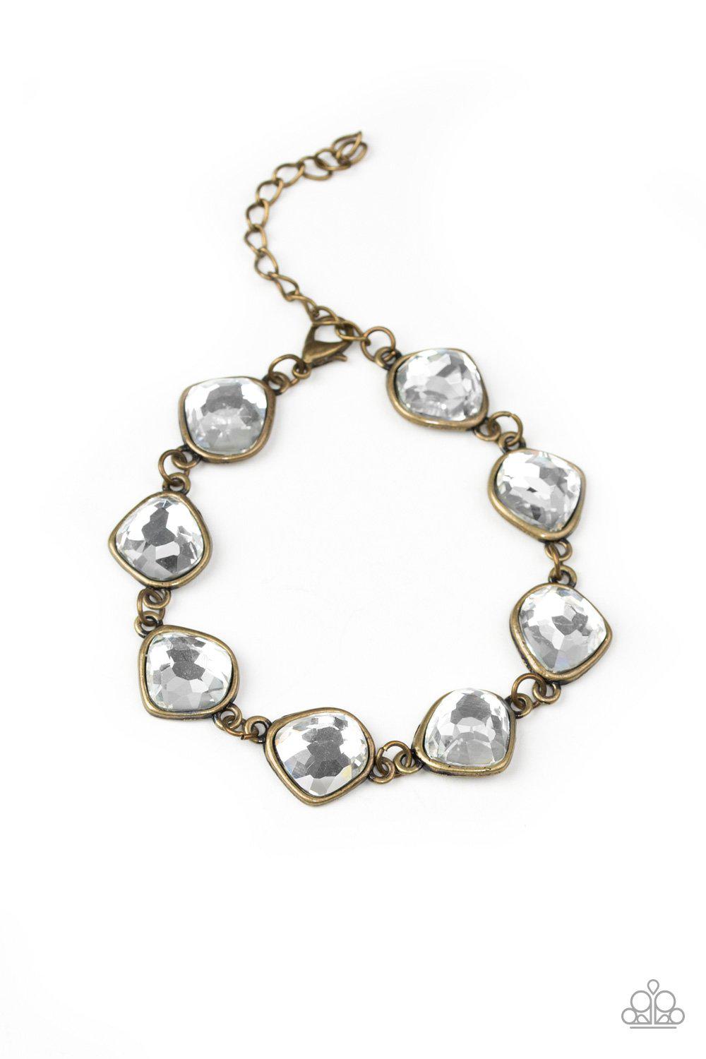 Perfect Imperfection Brass and White Rhinestone Bracelet - Paparazzi Accessories- lightbox - CarasShop.com - Paparazzi Jewelry by Cara Jewels