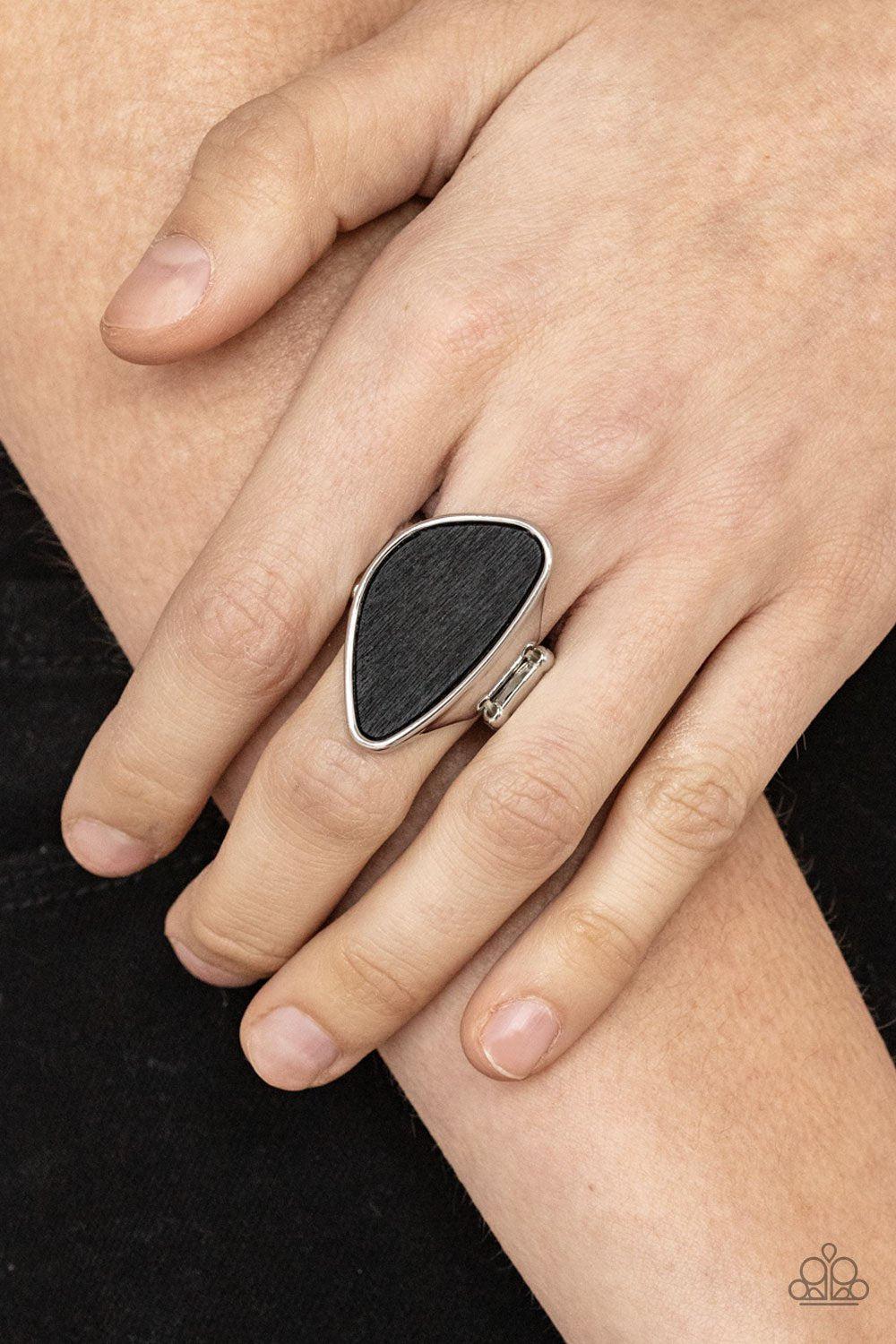 Perfectly Petrified Black Ring - Paparazzi Accessories- on model - CarasShop.com - Paparazzi Jewelry by Cara Jewels