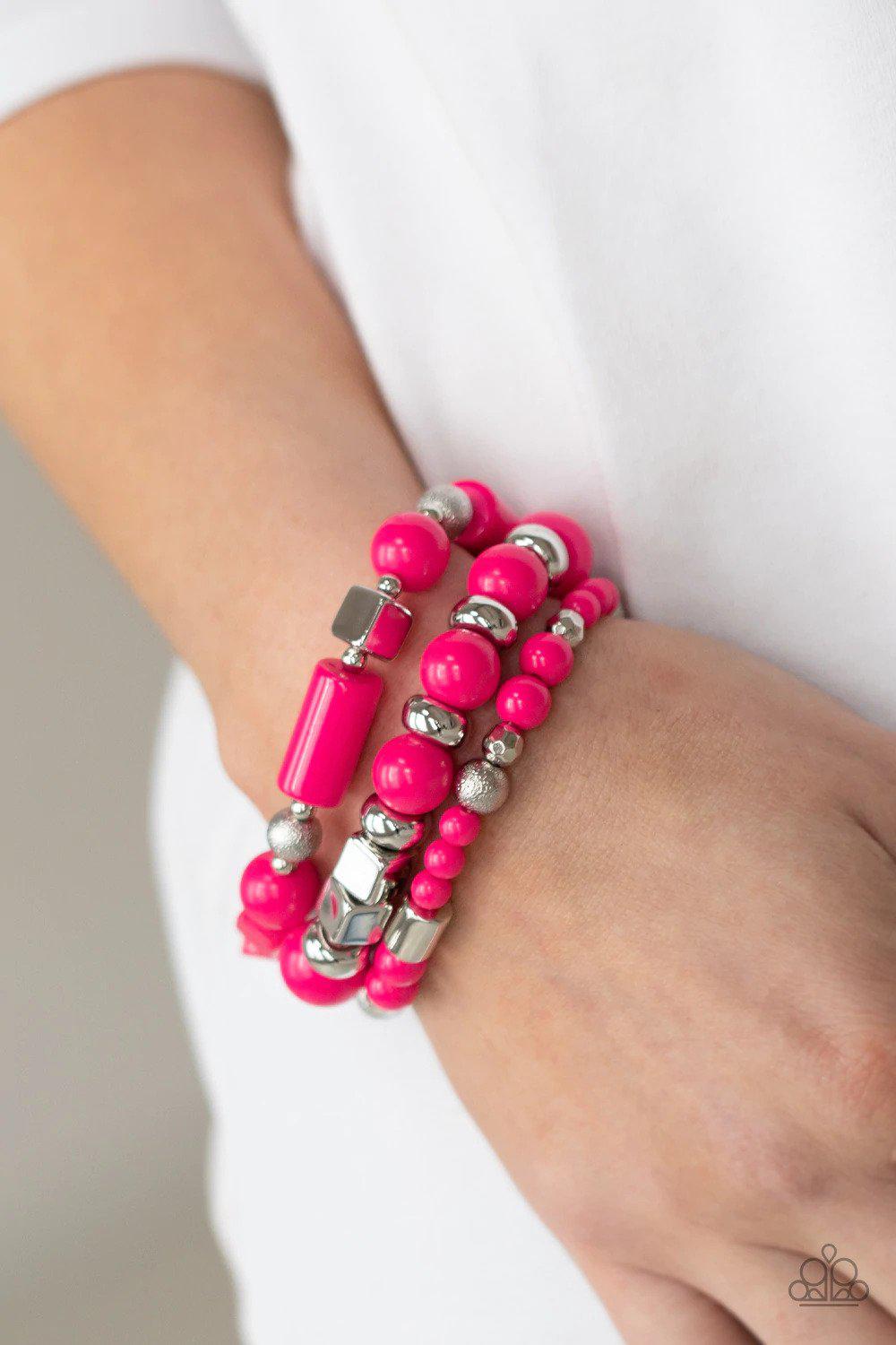 Perfectly Prismatic Pink Bracelet - Paparazzi Accessories- on model - CarasShop.com - Paparazzi Jewelry by Cara Jewels