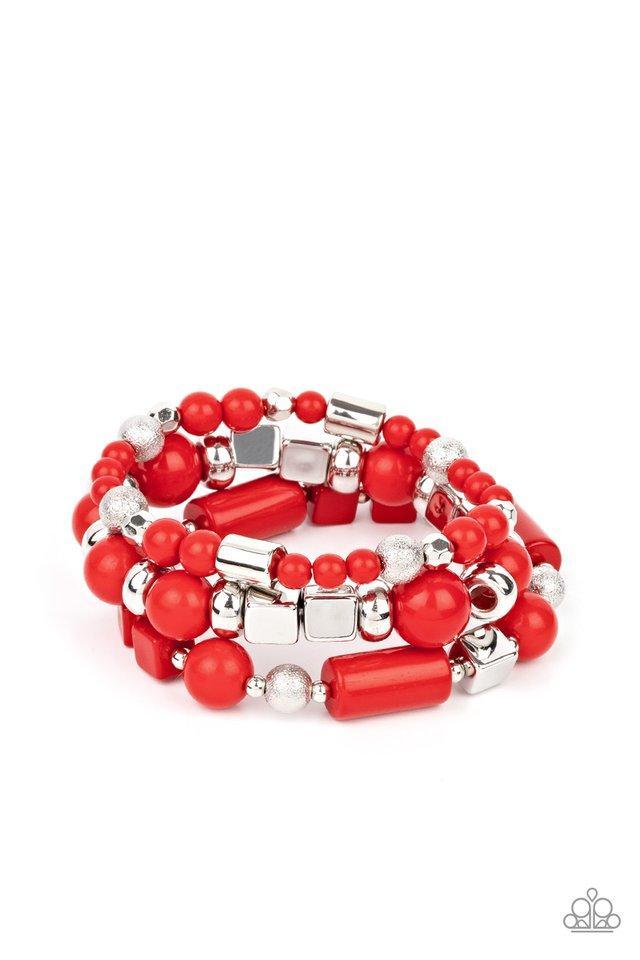 Perfectly Prismatic Red and Silver Bracelet Set - Paparazzi Accessories- lightbox - CarasShop.com - Paparazzi Jewelry by Cara Jewels