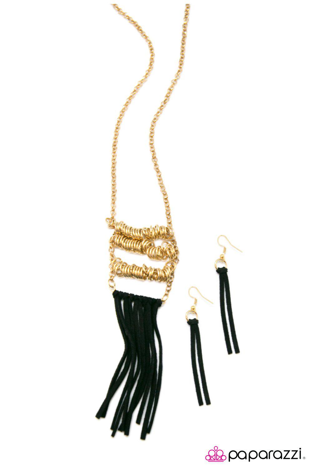 Persuede Me Gold and Black Fringe Necklace - Paparazzi Accessories- lightbox - CarasShop.com - Paparazzi Jewelry by Cara Jewels