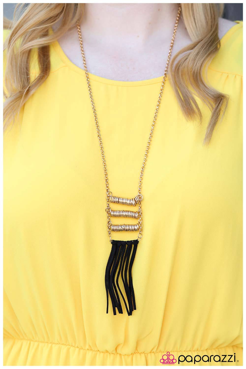 Persuede Me Gold and Black Fringe Necklace - Paparazzi Accessories- lightbox - CarasShop.com - Paparazzi Jewelry by Cara Jewels