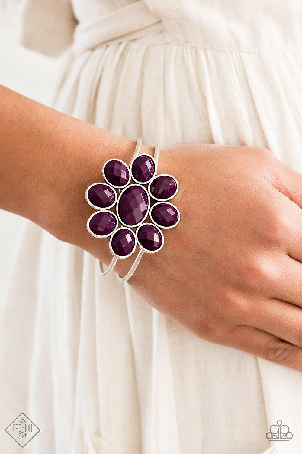 Petal Persuasion Purple Flower Bracelet - Paparazzi Accessories- on model - CarasShop.com - Paparazzi Jewelry by Cara Jewels
