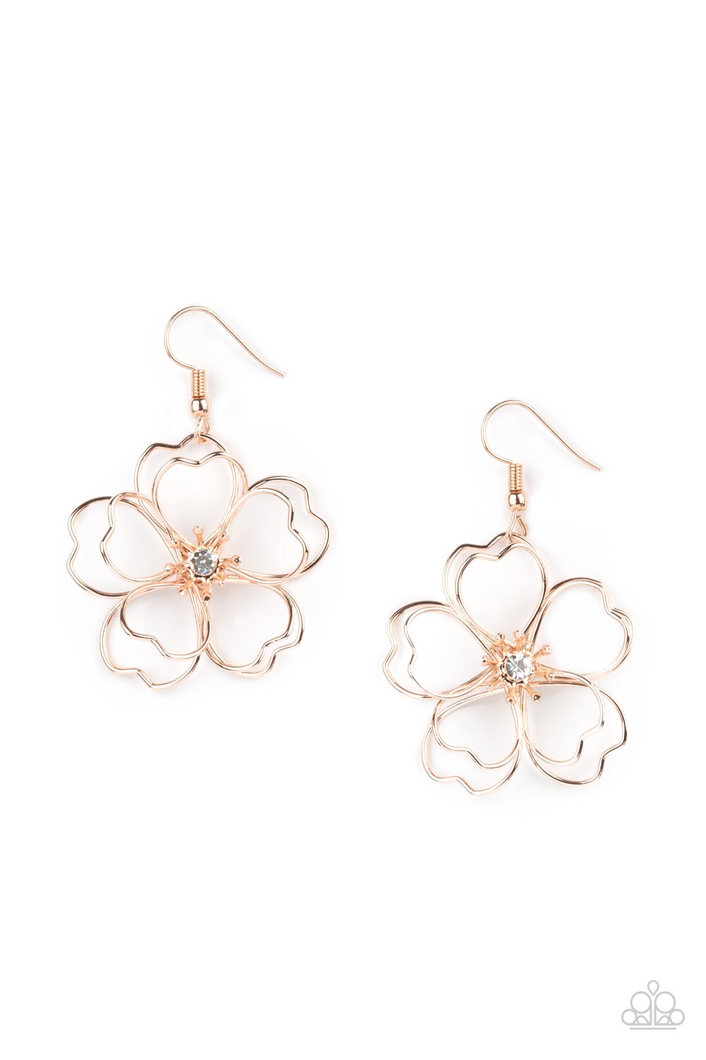 Petal Power Rose Gold Wire Flower Earrings - Paparazzi Accessories- lightbox - CarasShop.com - Paparazzi Jewelry by Cara Jewels
