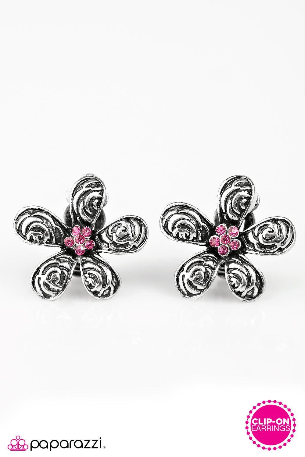 Petal Spectacular Pink Flower Clip-on Earrings - Paparazzi Accessories- lightbox - CarasShop.com - Paparazzi Jewelry by Cara Jewels