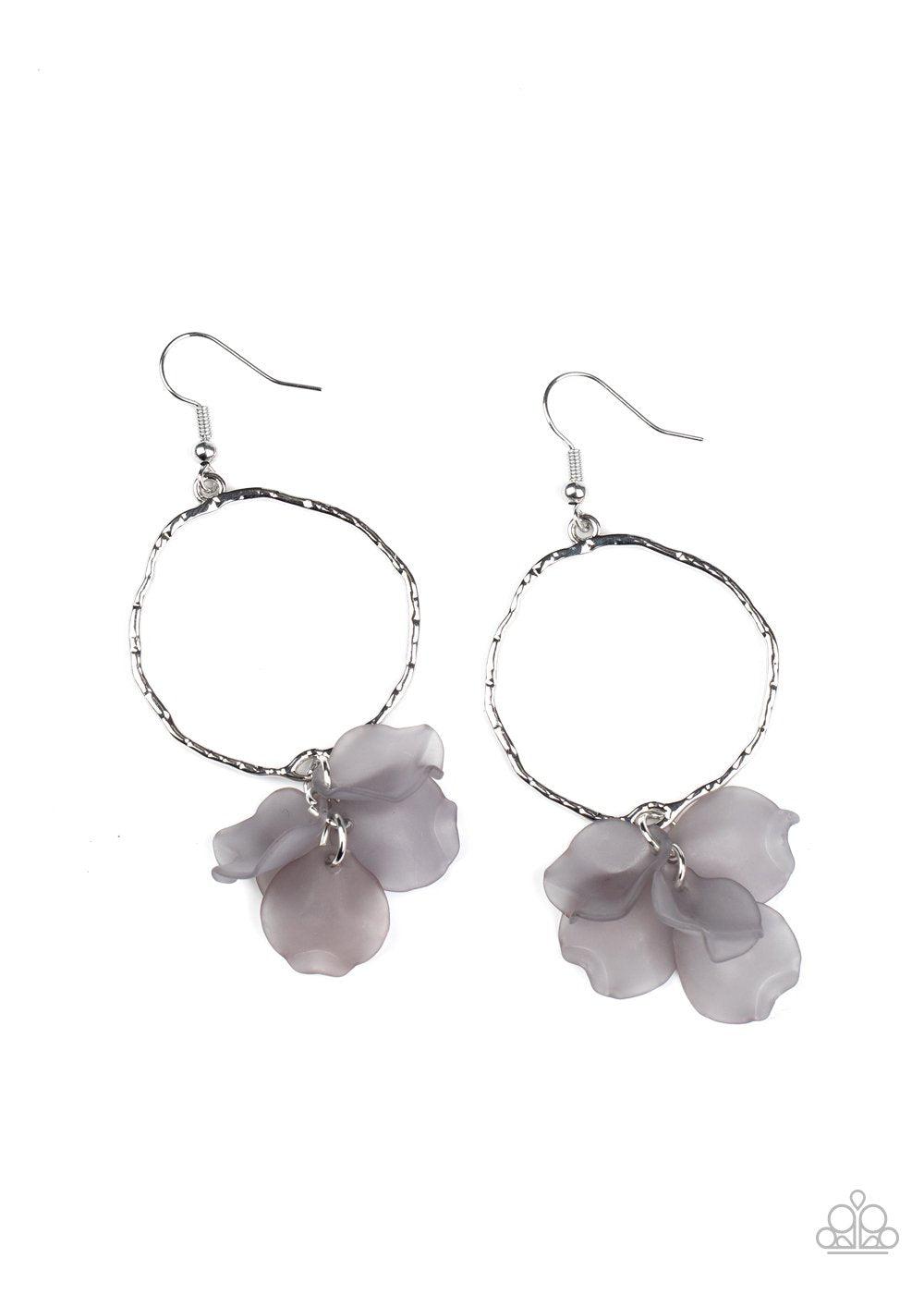 Petals On The Floor Silver Acrylic Flower Petal Earrings - Paparazzi Accessories- lightbox - CarasShop.com - Paparazzi Jewelry by Cara Jewels