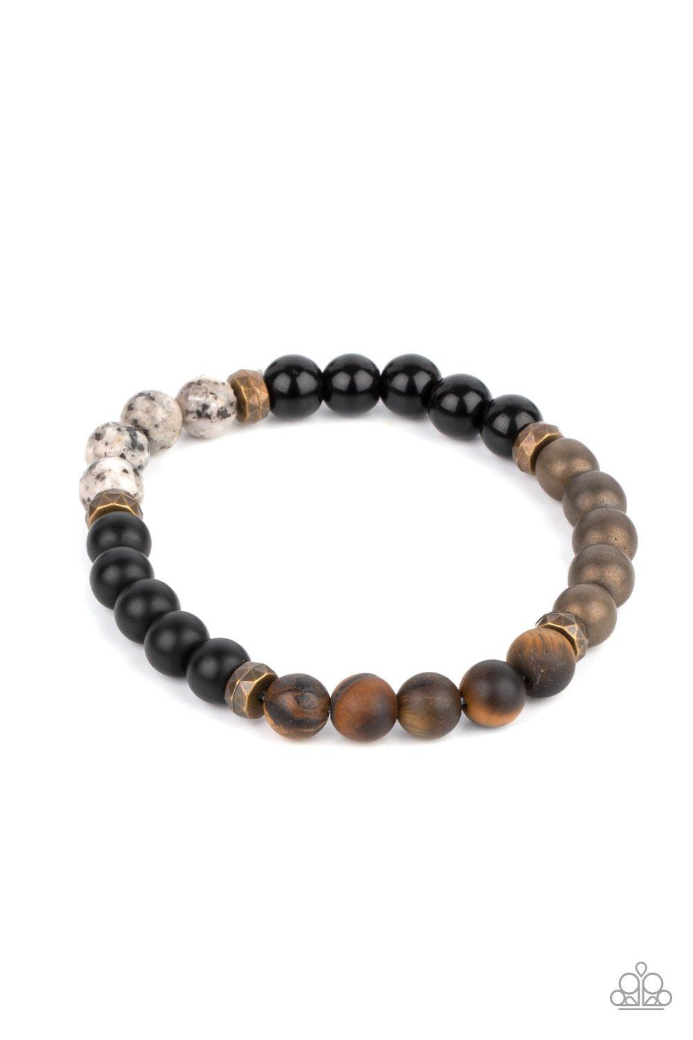 Petrified Powerhouse Multi Brown Black and White Stone Stretch Bracelet - Paparazzi Accessories- lightbox - CarasShop.com - Paparazzi Jewelry by Cara Jewels