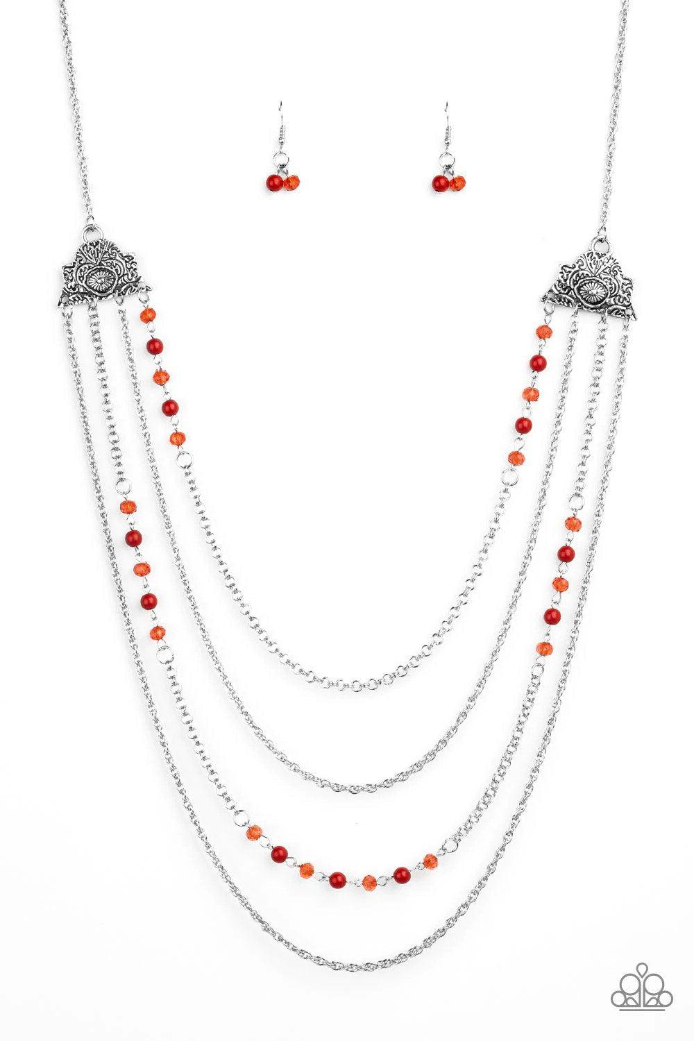 Pharaoh Finesse Red Necklace - Paparazzi Accessories- lightbox - CarasShop.com - Paparazzi Jewelry by Cara Jewels