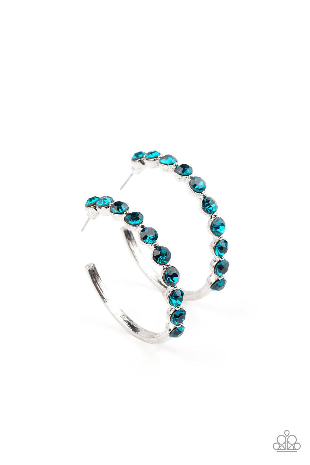 Photo Finish Blue Rhinestone Hoop Earrings - Paparazzi Accessories- lightbox - CarasShop.com - Paparazzi Jewelry by Cara Jewels