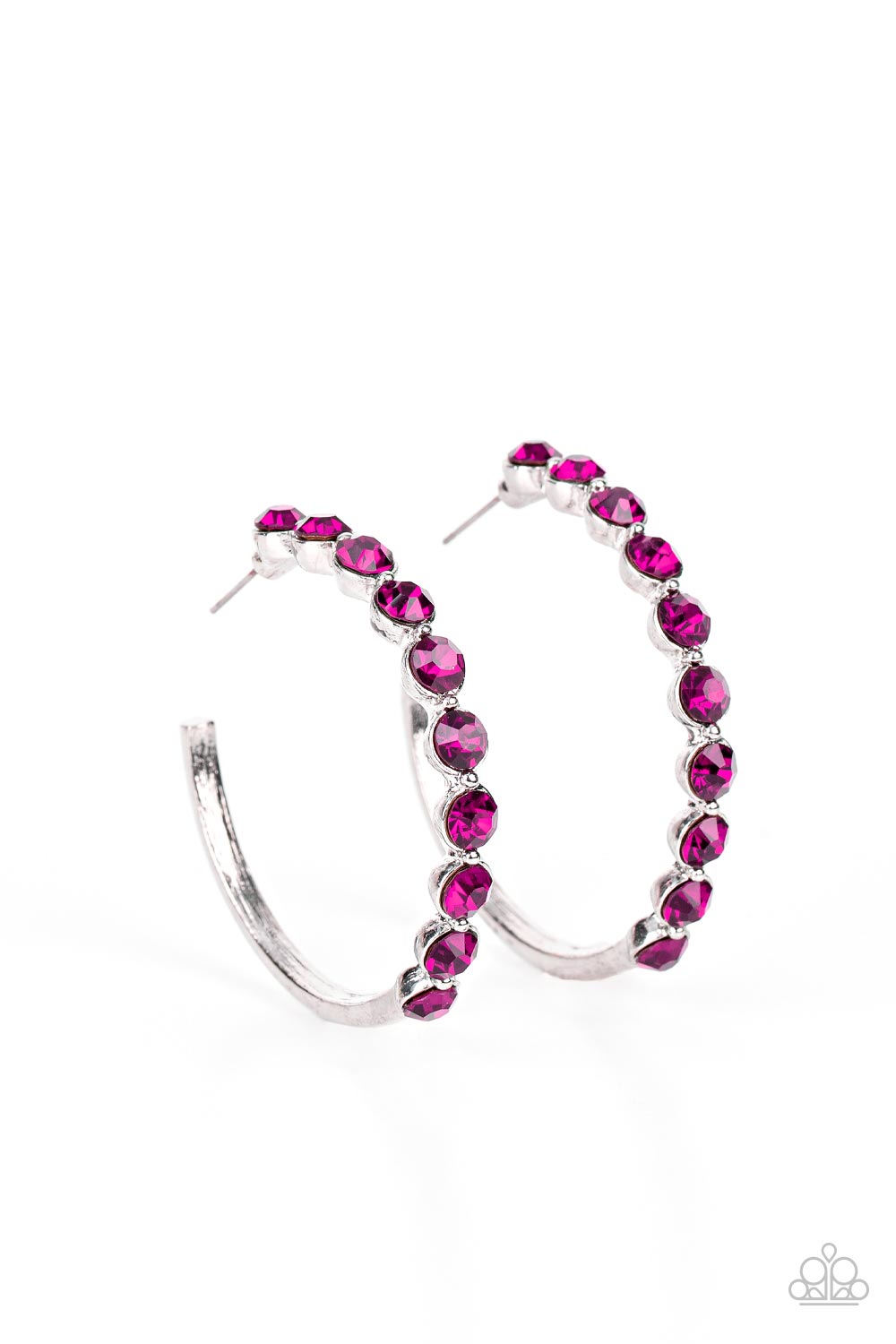 Photo Finish Pink Rhinestone Hoop Earrings - Paparazzi Accessories- lightbox - CarasShop.com - Paparazzi Jewelry by Cara Jewels