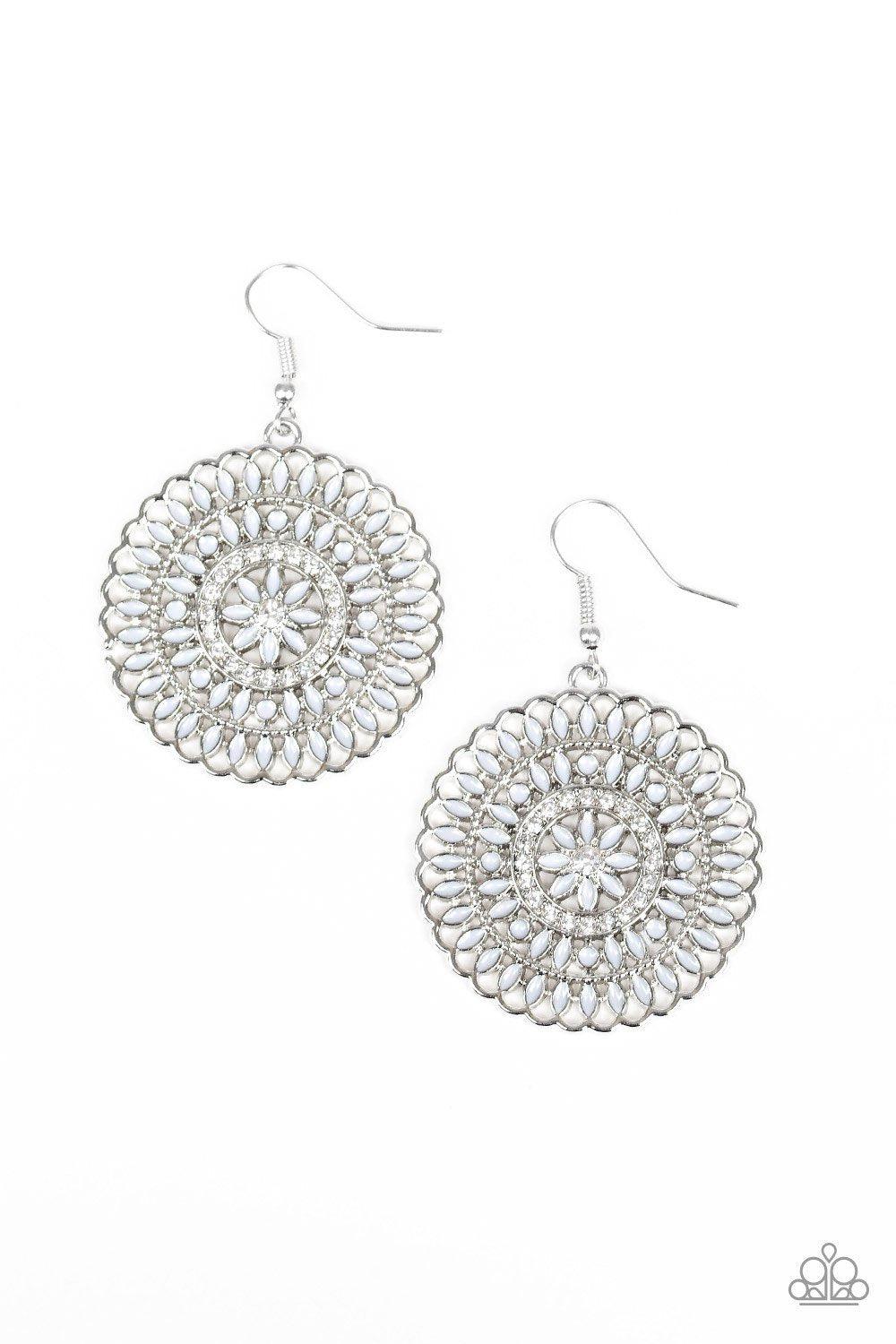 PINWHEEL and Deal Silver Earrings - Paparazzi Accessories- on model - CarasShop.com - Paparazzi Jewelry by Cara Jewels