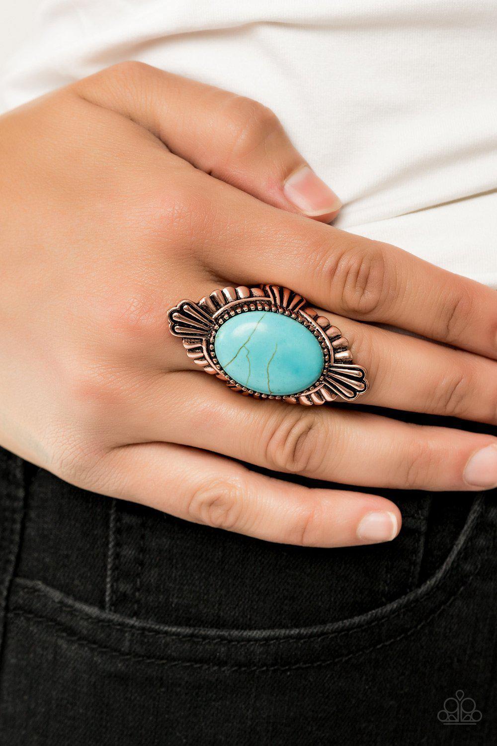Pioneer Party Copper and Turquoise Blue Stone Ring - Paparazzi Accessories- lightbox - CarasShop.com - Paparazzi Jewelry by Cara Jewels