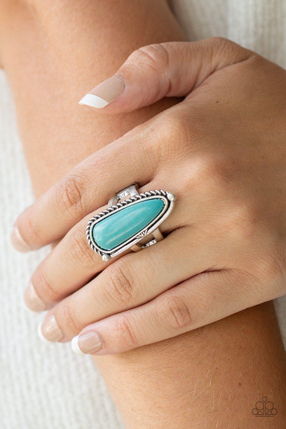 Pioneer Plains Turquoise Blue Stone and Silver Ring - Paparazzi Accessories- lightbox - CarasShop.com - Paparazzi Jewelry by Cara Jewels