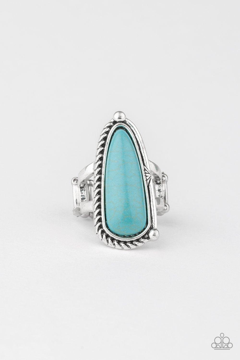 Pioneer Plains Turquoise Blue Stone and Silver Ring - Paparazzi Accessories- on model - CarasShop.com - Paparazzi Jewelry by Cara Jewels