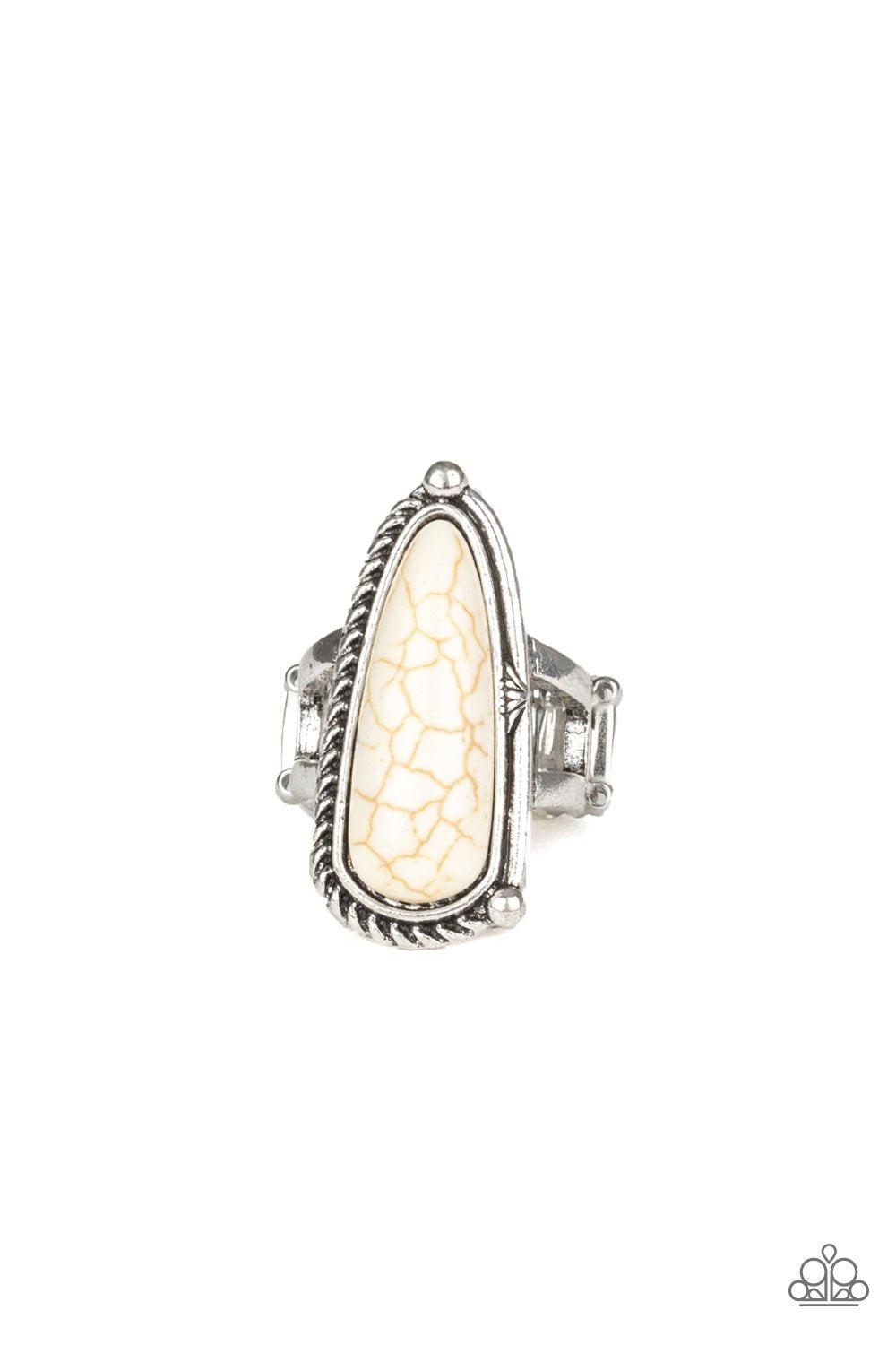 Pioneer Plains White Stone and Silver Ring - Paparazzi Accessories- lightbox - CarasShop.com - Paparazzi Jewelry by Cara Jewels