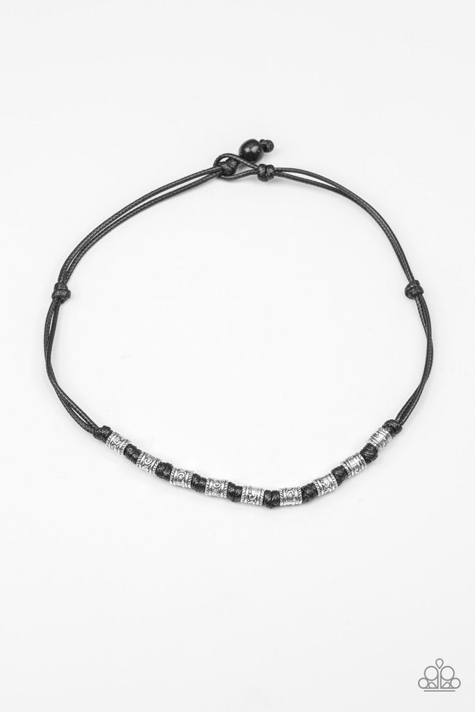 PIRATE First Class Black Leather Urban Necklace - Paparazzi Accessories- lightbox - CarasShop.com - Paparazzi Jewelry by Cara Jewels