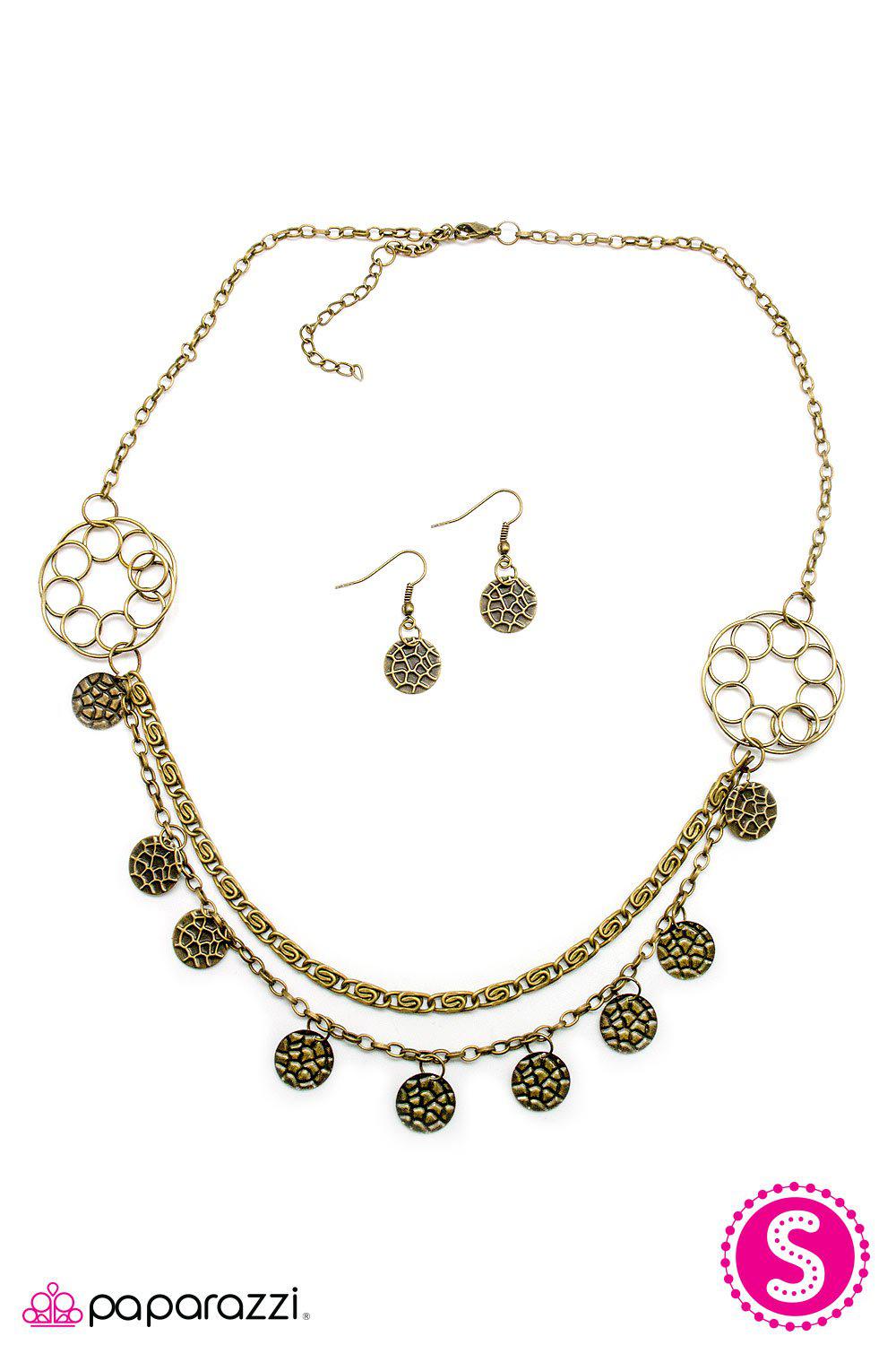 Pirate Queen Brass Necklace - Paparazzi Accessories - free matching earrings -CarasShop.com - Paparazzi Jewelry by Cara Jewels