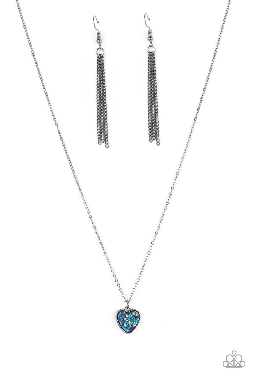 Pitter-Patter, Goes My Heart Blue Necklace - Paparazzi Accessories- lightbox - CarasShop.com - Paparazzi Jewelry by Cara Jewels