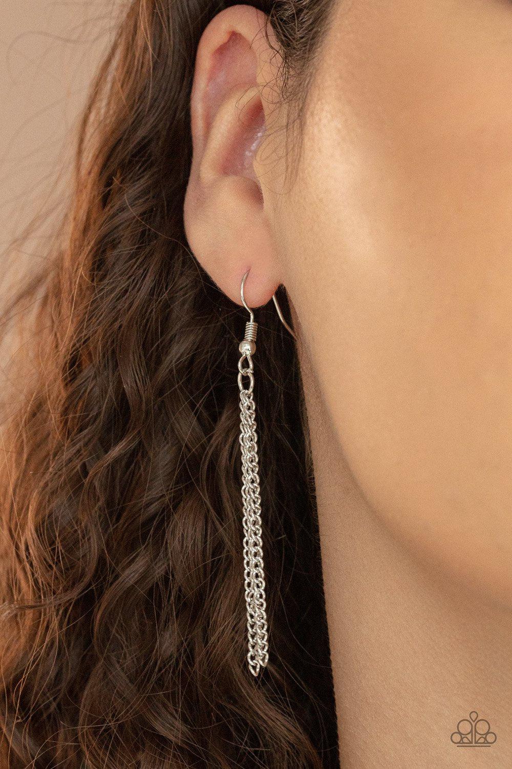 Pitter-Patter, Goes My Heart Silver Heart Necklace - Paparazzi Accessories - free matching earrings -CarasShop.com - Paparazzi Jewelry by Cara Jewels