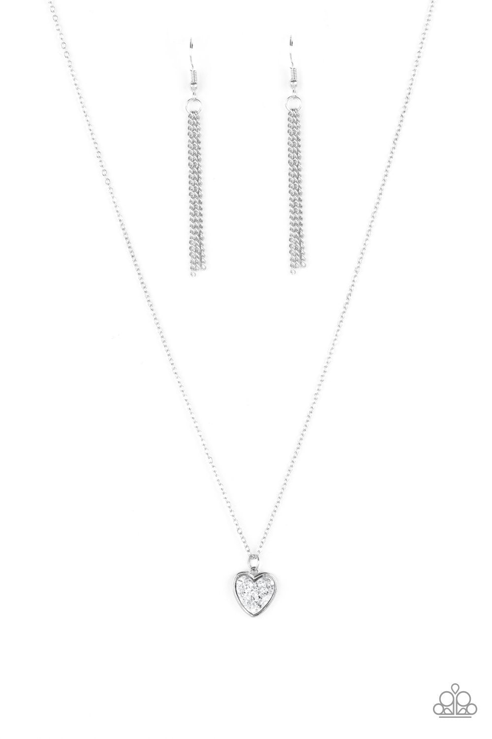 Pitter-Patter, Goes My Heart Silver Heart Necklace - Paparazzi Accessories- lightbox - CarasShop.com - Paparazzi Jewelry by Cara Jewels