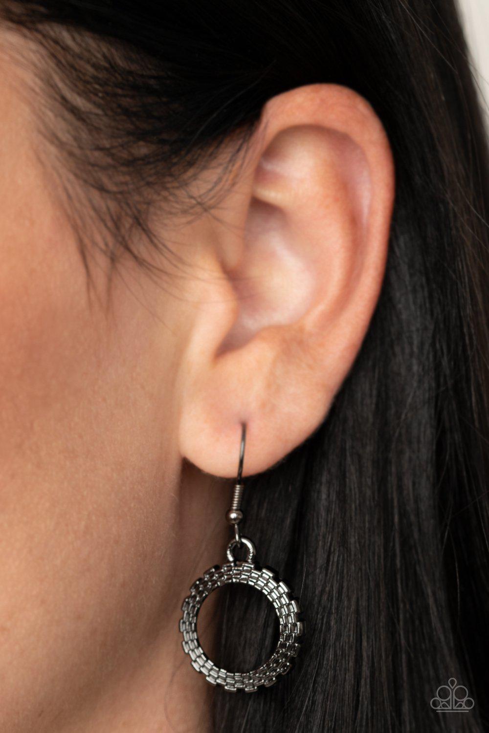 PIXEL Perfect Gunmetal Black and White Rhinestone Necklace - Paparazzi Accessories - free matching earrings -CarasShop.com - Paparazzi Jewelry by Cara Jewels