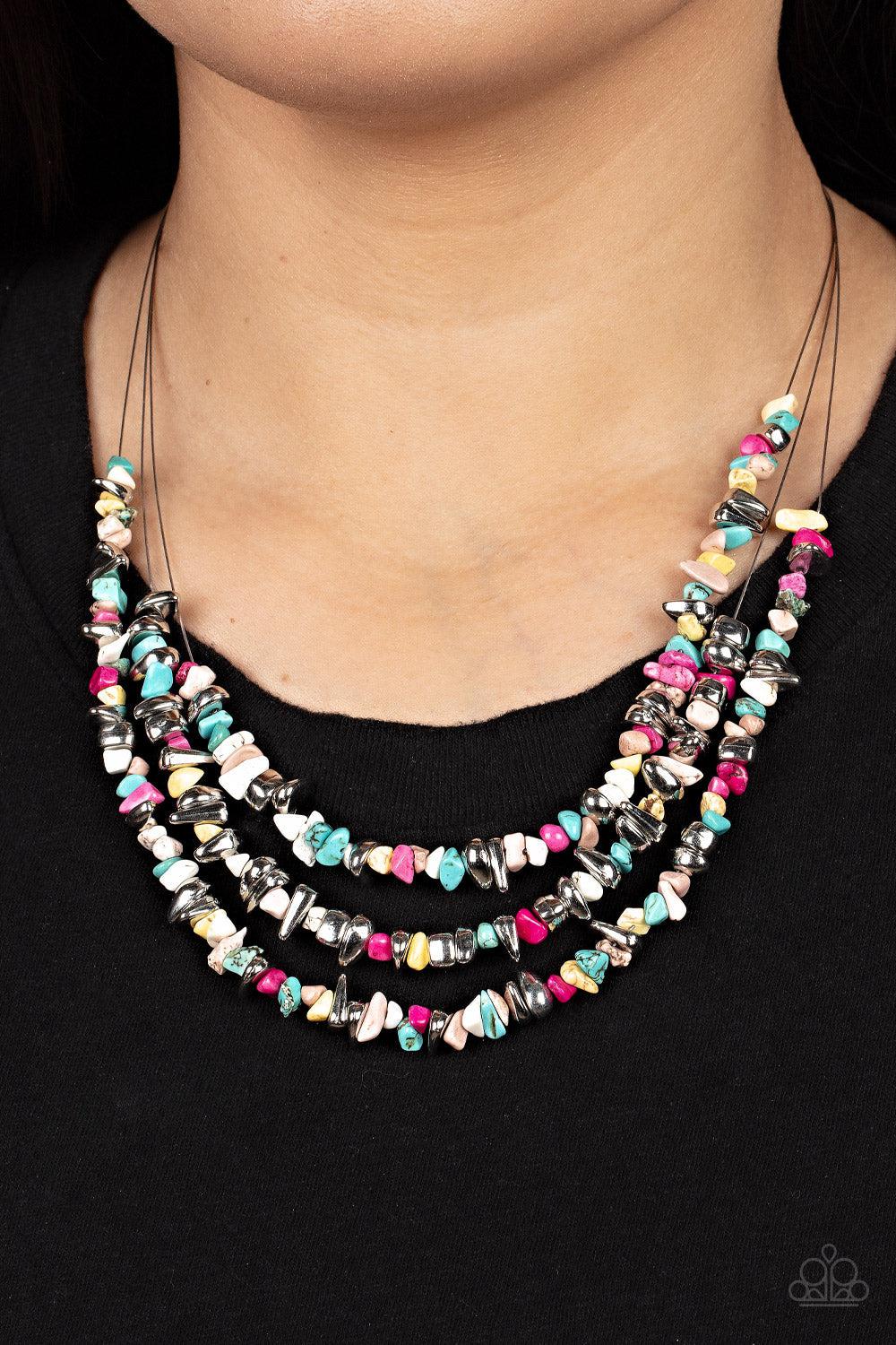 Placid Pebbles Multi Stone Necklace - Paparazzi Accessories- on model - CarasShop.com - Paparazzi Jewelry by Cara Jewels