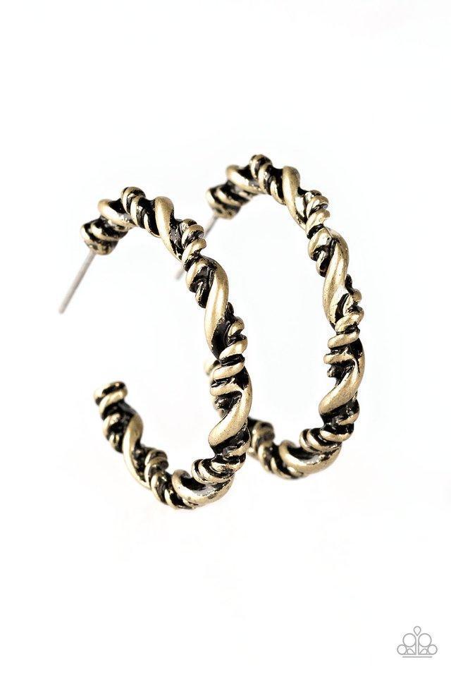 Plainly Panama Brass Hoop Earrings - Paparazzi Accessories- lightbox - CarasShop.com - Paparazzi Jewelry by Cara Jewels