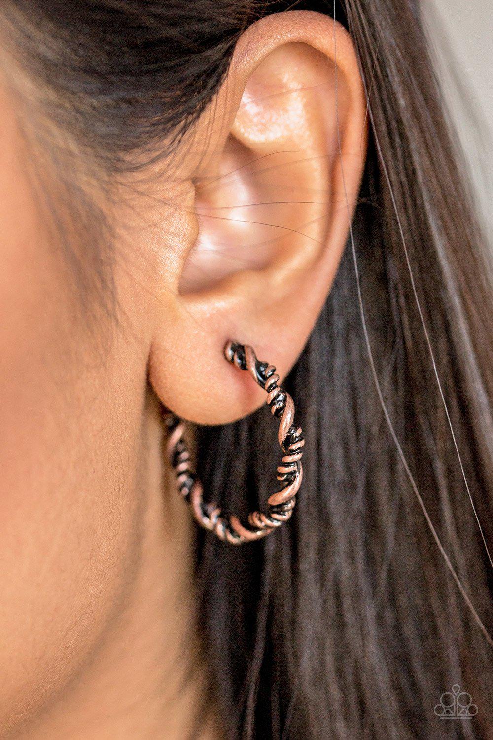 Plainly Panama Copper Hoop Earrings - Paparazzi Accessories- lightbox - CarasShop.com - Paparazzi Jewelry by Cara Jewels