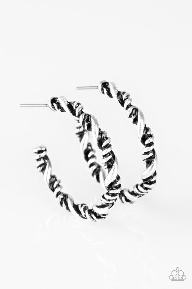 Plainly Panama Silver Hoop Earrings - Paparazzi Accessories- lightbox - CarasShop.com - Paparazzi Jewelry by Cara Jewels