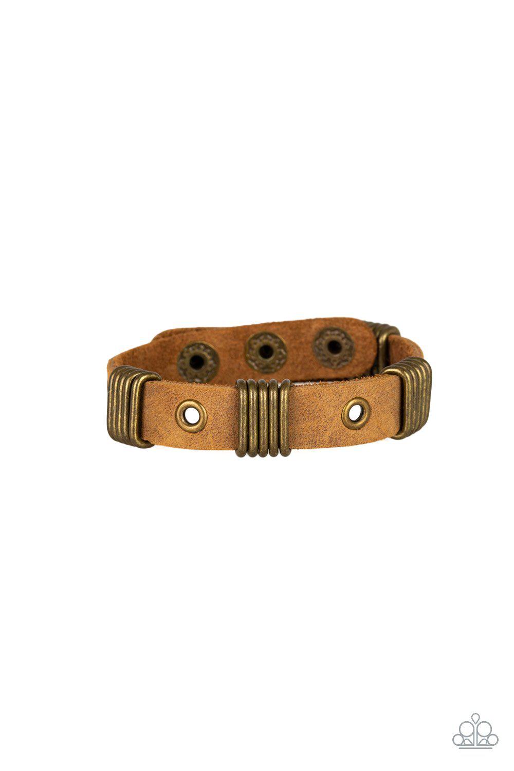 Plainly Pirate Brown and Brass Urban Wrap Snap Bracelet - Paparazzi Accessories- on model - CarasShop.com - Paparazzi Jewelry by Cara Jewels