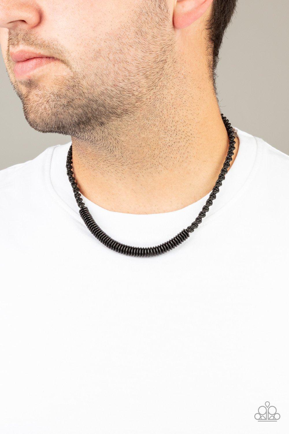 Plainly Primal Black Men's Urban Necklace - Paparazzi Accessories- on model - CarasShop.com - Paparazzi Jewelry by Cara Jewels