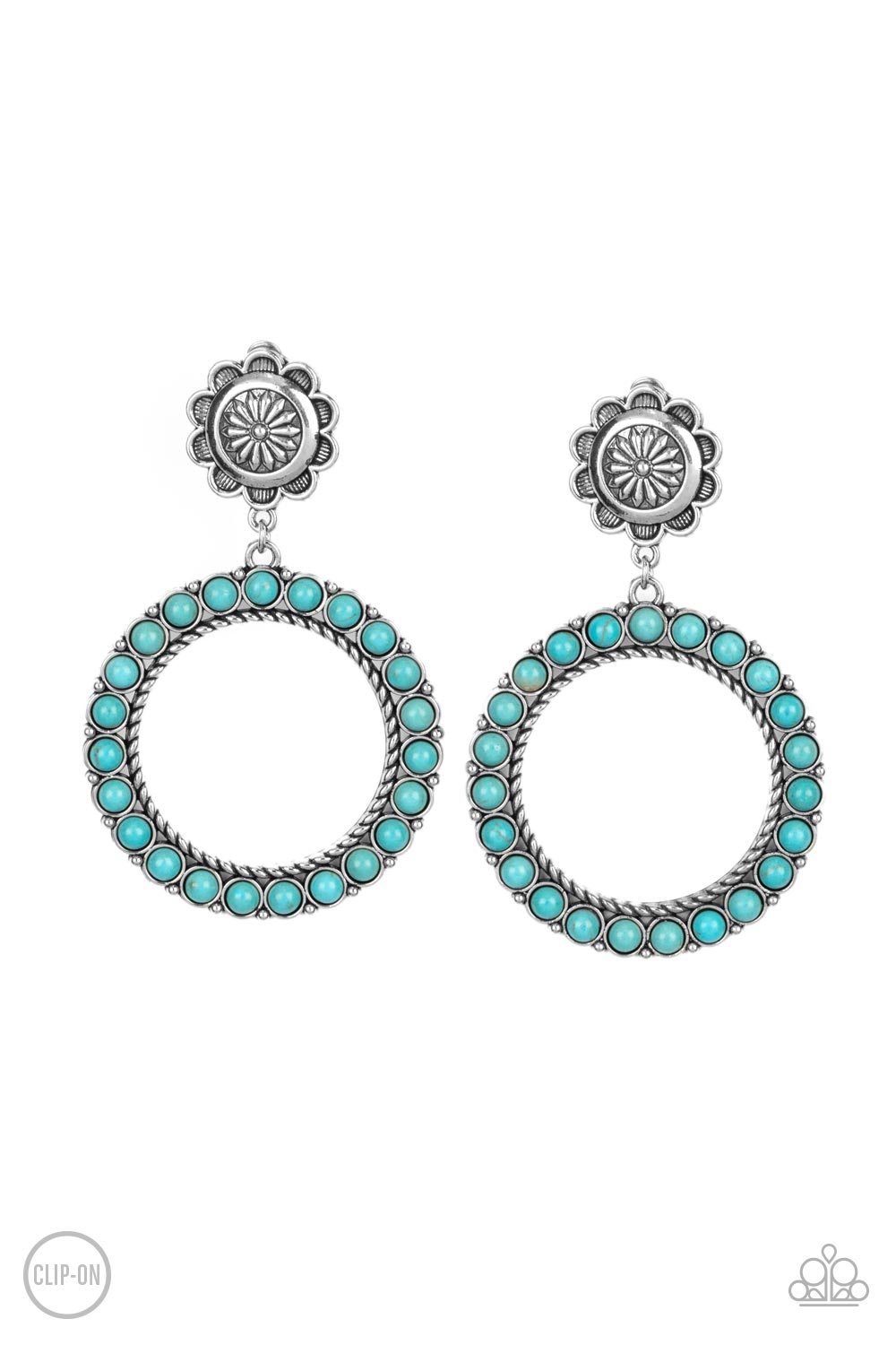 Playfully Prairie Turquoise Blue Stone Clip-On Earrings - Paparazzi Accessories- lightbox - CarasShop.com - Paparazzi Jewelry by Cara Jewels