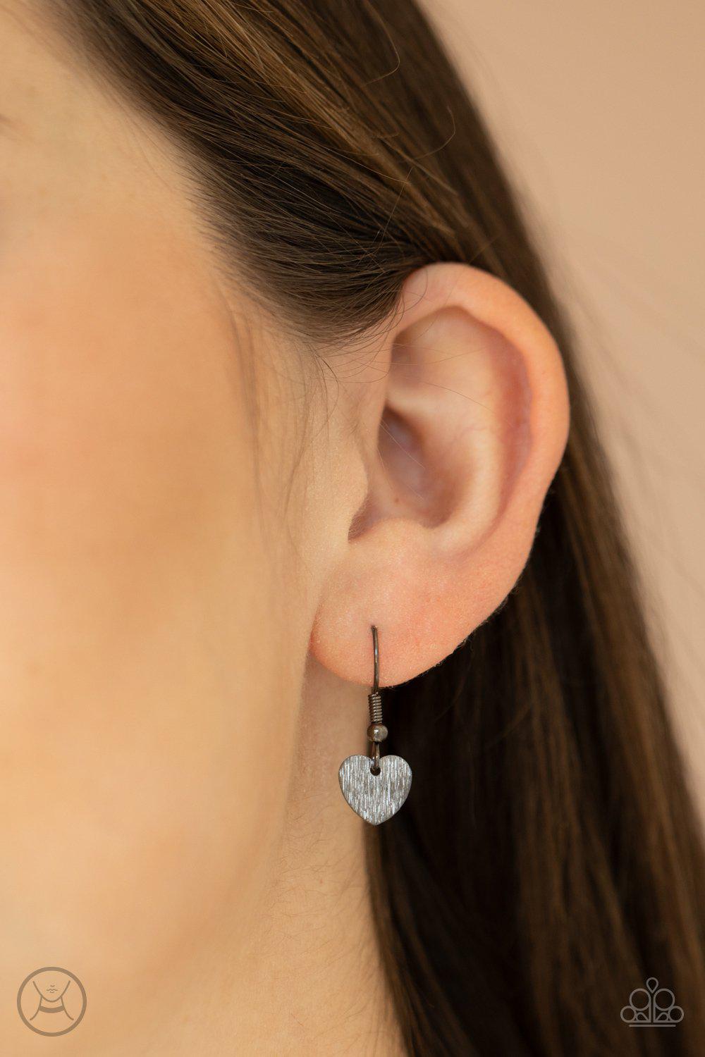 Playing HEART To Get Gunmetal Black Heart Choker Necklace - Paparazzi Accessories - free matching earrings -CarasShop.com - Paparazzi Jewelry by Cara Jewels