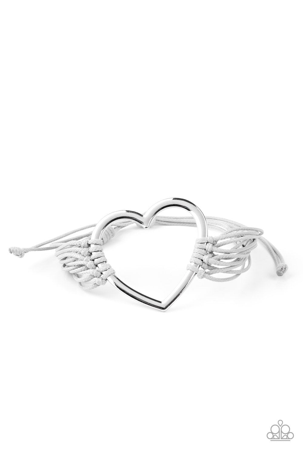 Playing With My HEARTSTRINGS Silver Heart Charm Urban Knot Bracelet - Paparazzi Accessories- on model - CarasShop.com - Paparazzi Jewelry by Cara Jewels