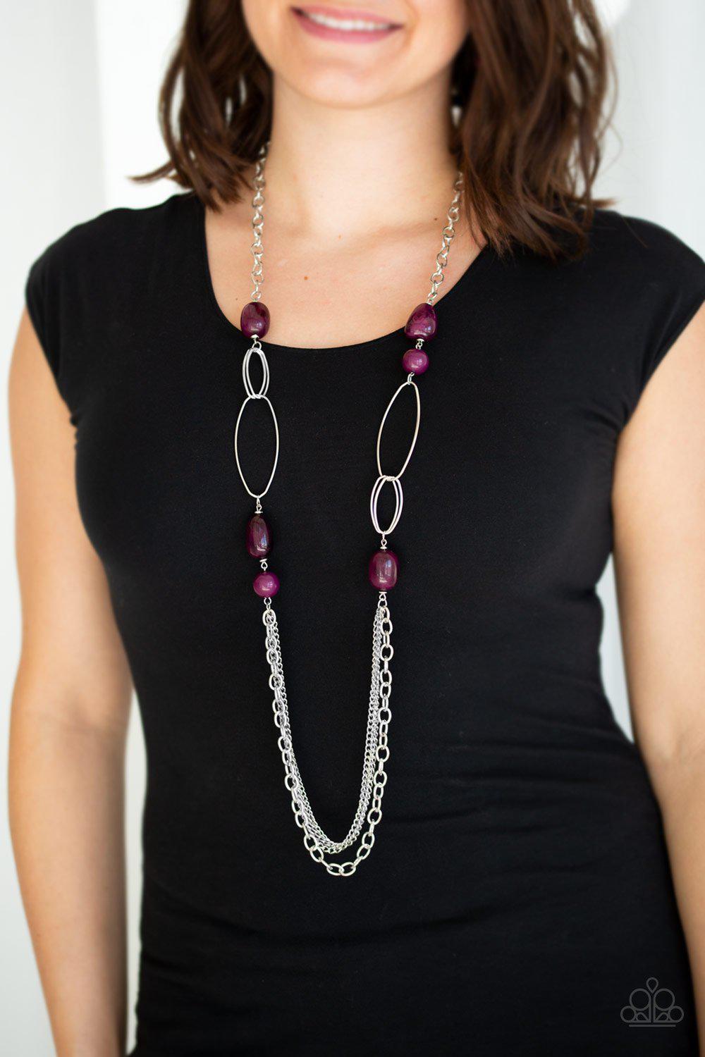 Pleasant Promenade Purple and Silver Necklace - Paparazzi Accessories- on model - CarasShop.com - Paparazzi Jewelry by Cara Jewels