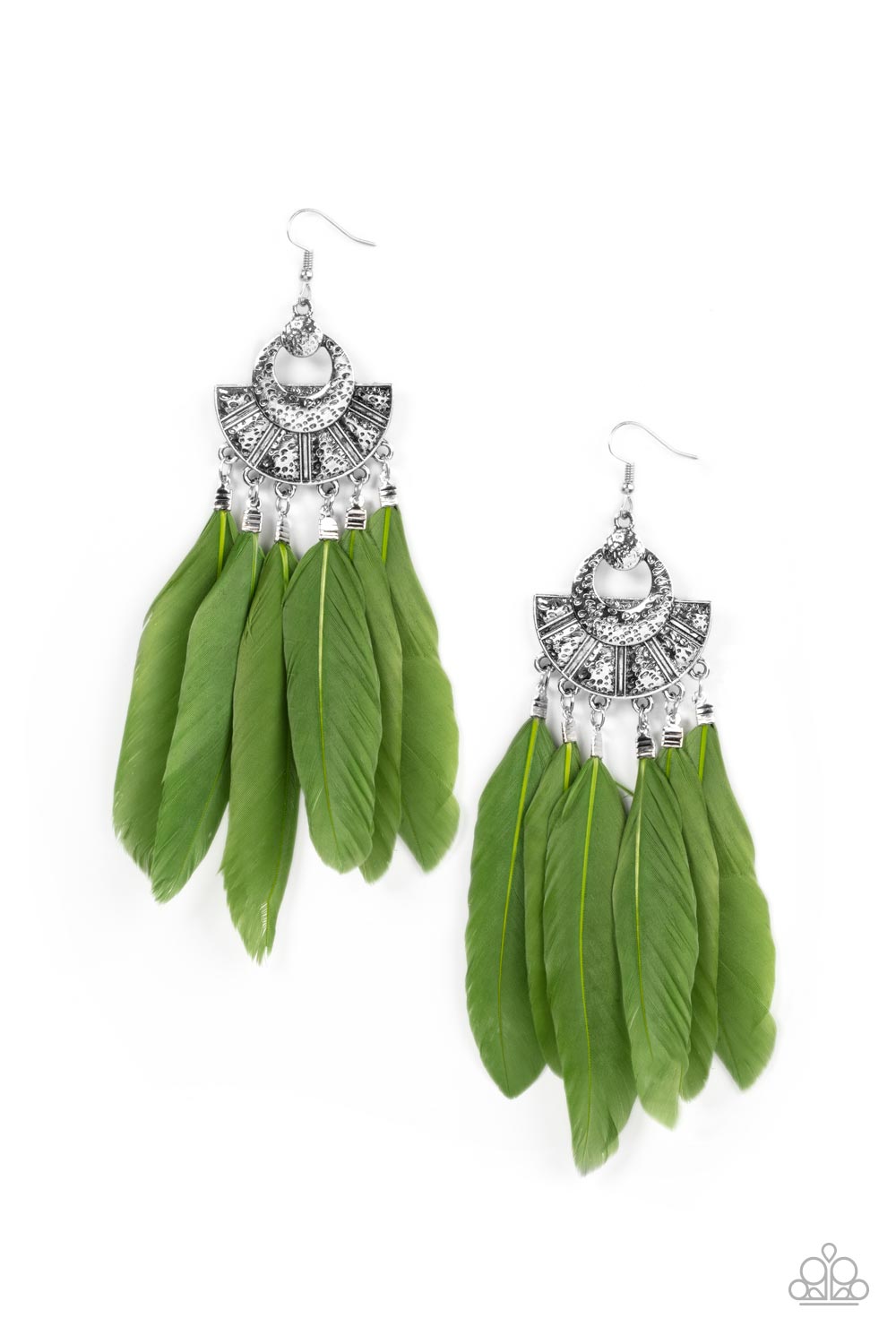 Plume Paradise Green Feather Earrings - Paparazzi Accessories- lightbox - CarasShop.com - Paparazzi Jewelry by Cara Jewels