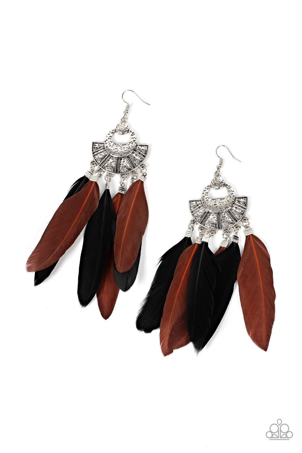 Plume Paradise Multi Brown Feather Earrings - Paparazzi Accessories- lightbox - CarasShop.com - Paparazzi Jewelry by Cara Jewels