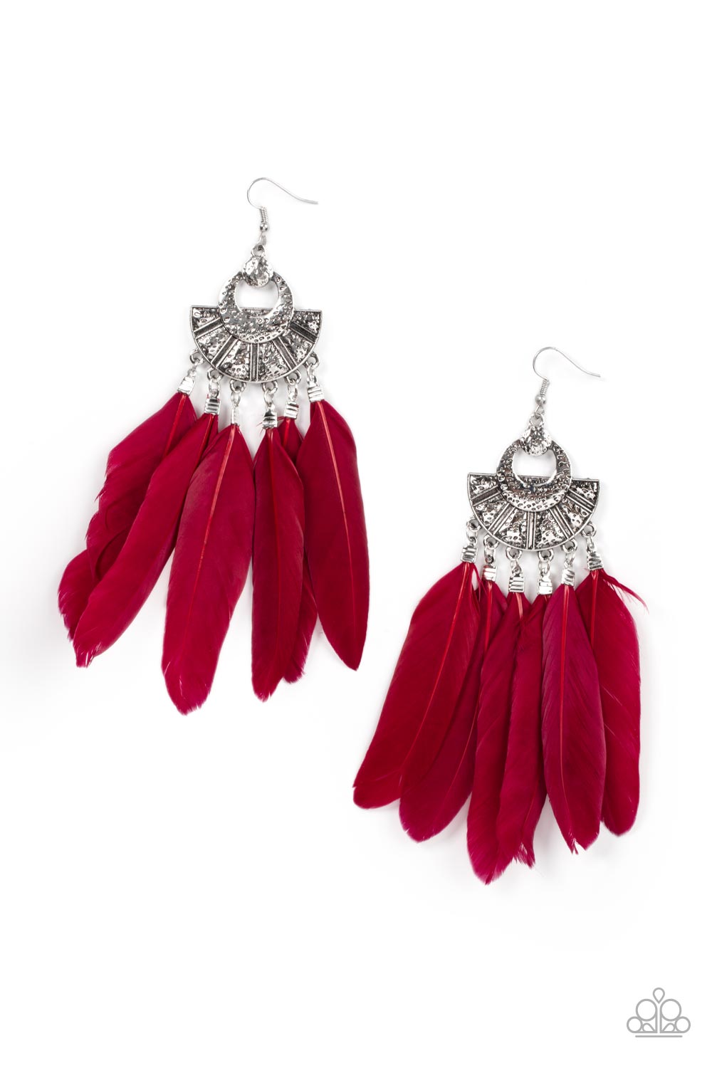 Plume Paradise Red Feather Earrings - Paparazzi Accessories- lightbox - CarasShop.com - Paparazzi Jewelry by Cara Jewels