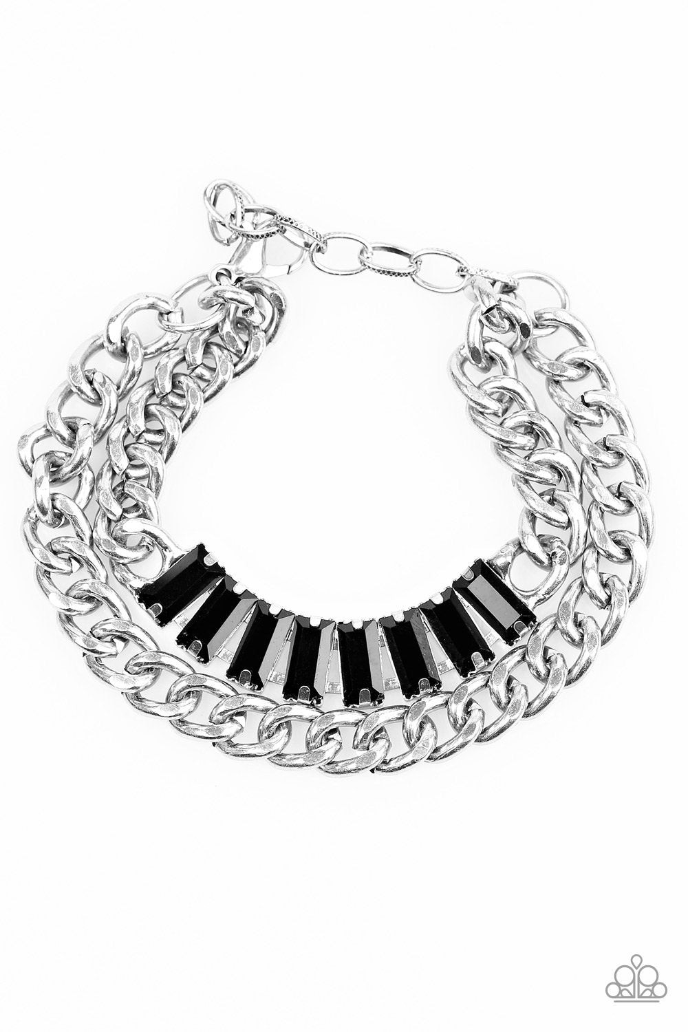 Plunge Into Grunge Silver Chain and Black Gem Bracelet - Paparazzi Accessories- lightbox - CarasShop.com - Paparazzi Jewelry by Cara Jewels