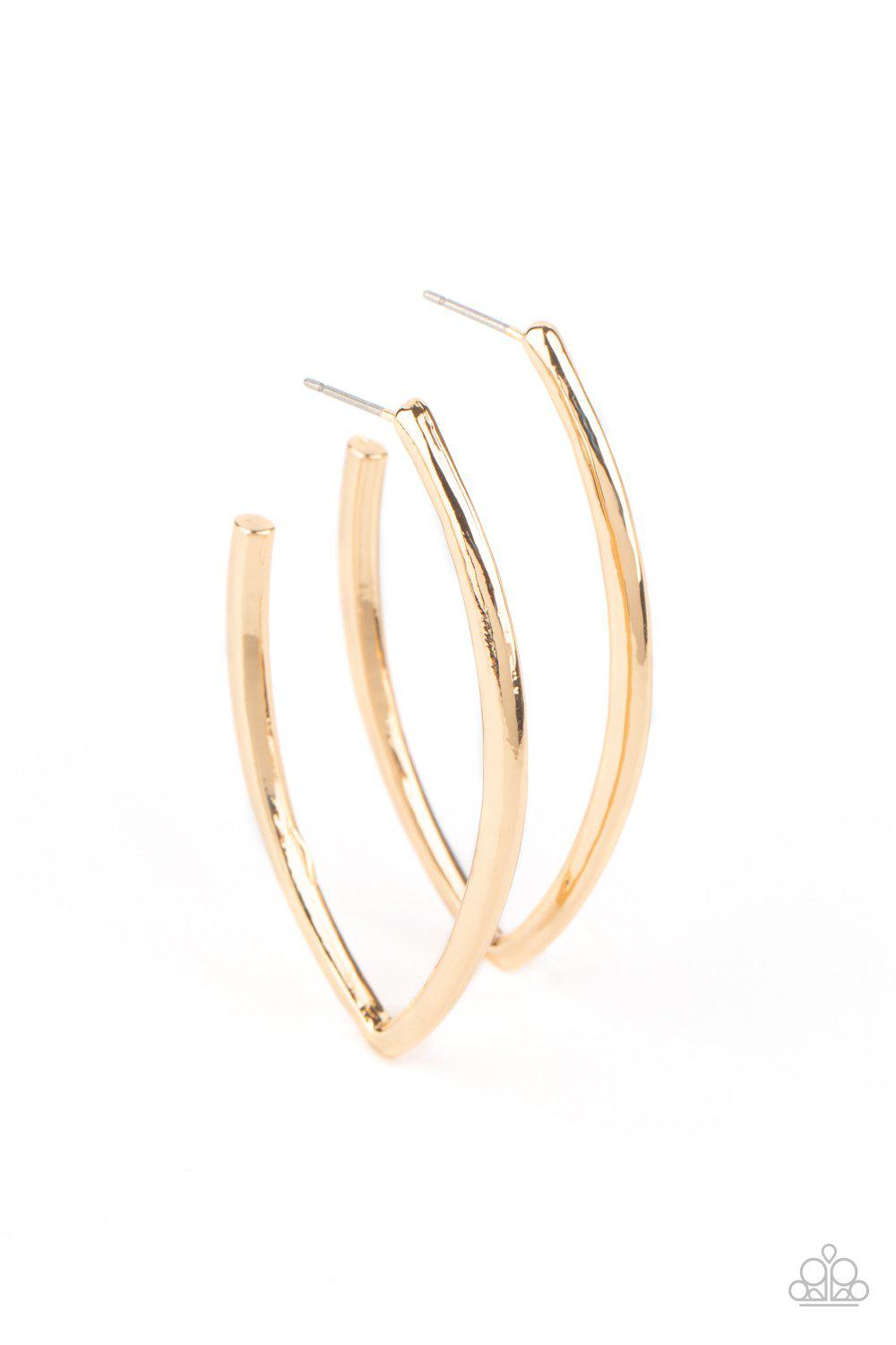 Point-Blank Beautiful Gold Hoop Earrings - Paparazzi Accessories- on model - CarasShop.com - Paparazzi Jewelry by Cara Jewels