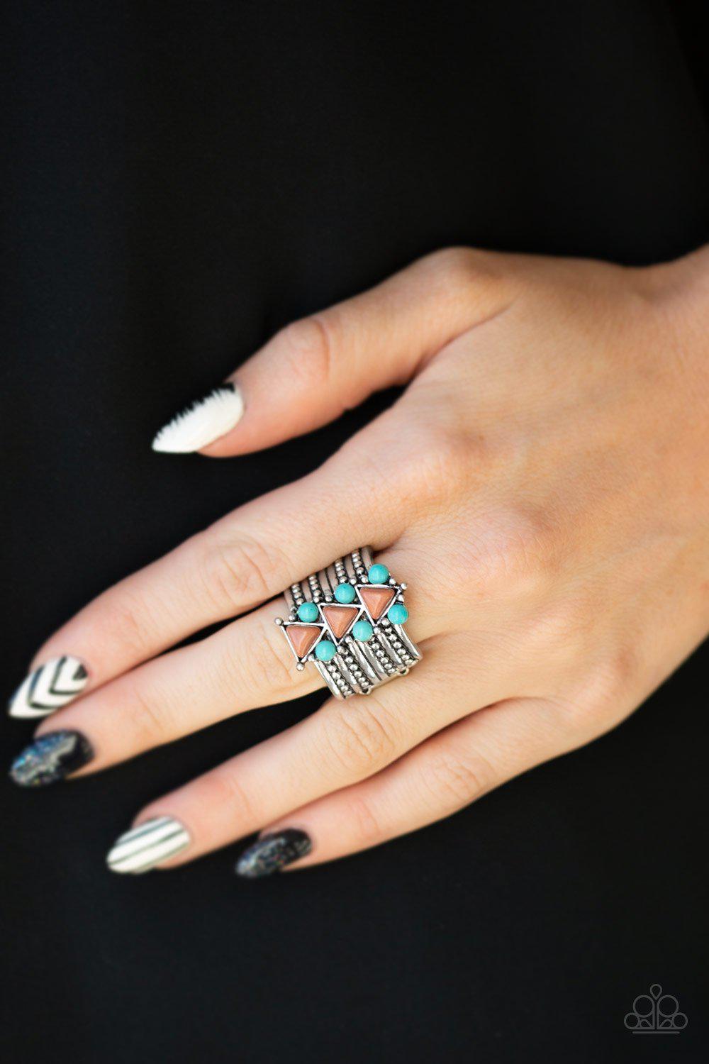Point Me To Phoenix Brown and Turquoise Blue Stone Ring - Paparazzi Accessories- lightbox - CarasShop.com - Paparazzi Jewelry by Cara Jewels