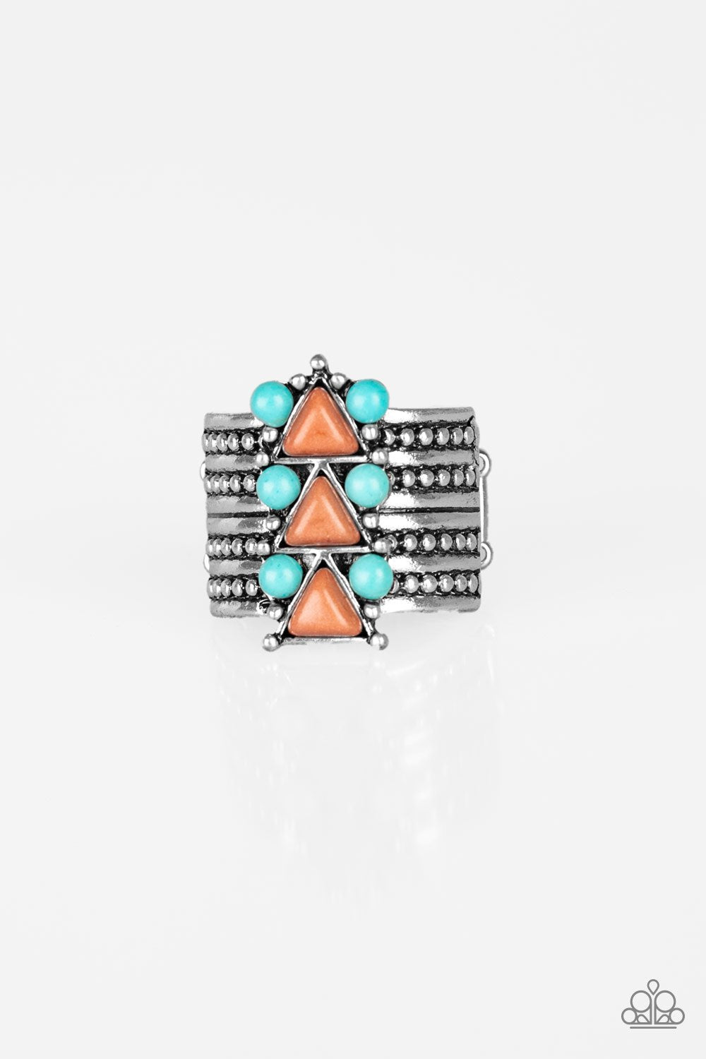 Point Me To Phoenix Brown and Turquoise Blue Stone Ring - Paparazzi Accessories- on model - CarasShop.com - Paparazzi Jewelry by Cara Jewels