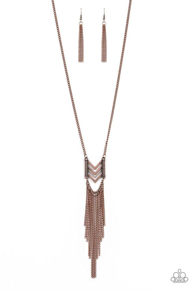 Point Taken Copper Necklace - Paparazzi Accessories- on model - CarasShop.com - Paparazzi Jewelry by Cara Jewels