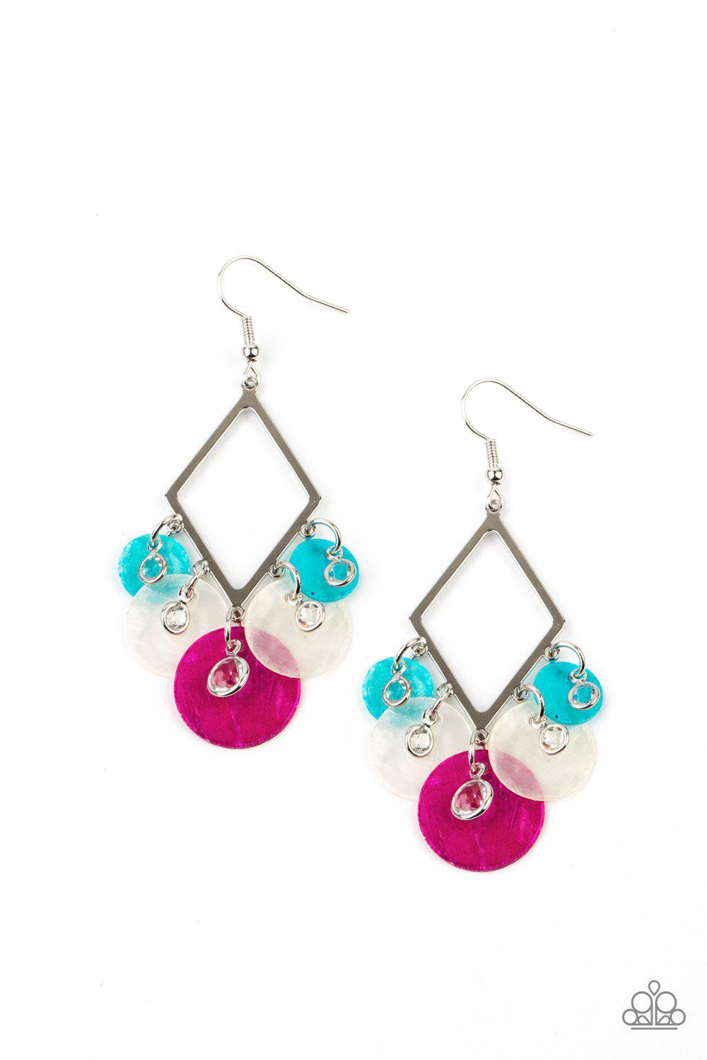 Pomp And Circumstance Multi Pink and Blue Shell-like Earrings - Paparazzi Accessories- on model - CarasShop.com - Paparazzi Jewelry by Cara Jewels